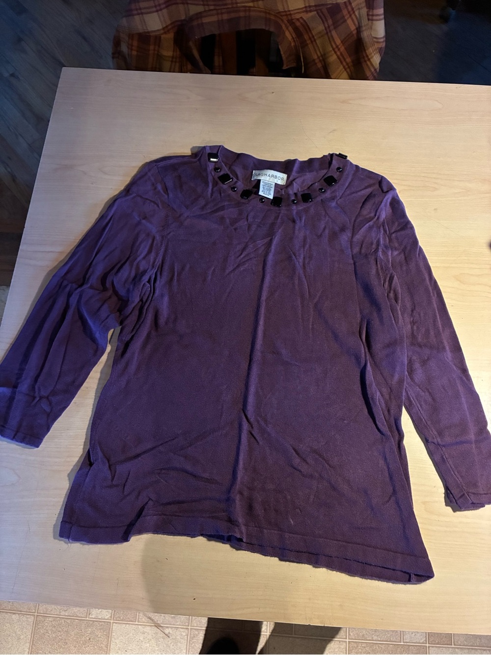 Sag harbor Lorenzo Purple Embellished Neckline Women's Top with black stones